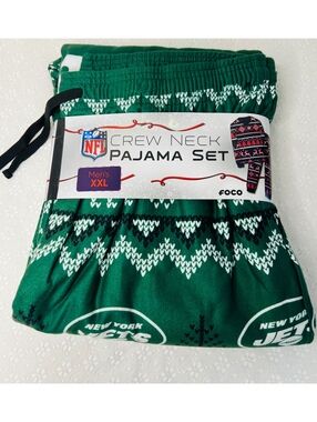 New York Jets NFL crew neck ugly pajama set FOCO mens XXL new team green